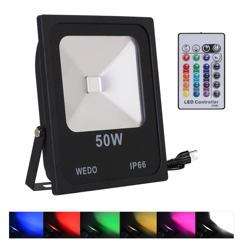 WEDO RGB Led Flood Light 50w with RF Remote Control For Outdoor Garden Patio Atmosphere Decoration Plants Trees Lighting